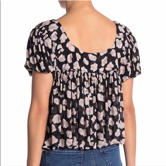 Free People Meg’s leopard print crop top black pink bubble hem mesh - Picture 5 of 10